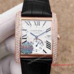 Best Quality Swiss Replica Cartier Tank MC Watch Rose Gold Diamond Bezel Black Leather